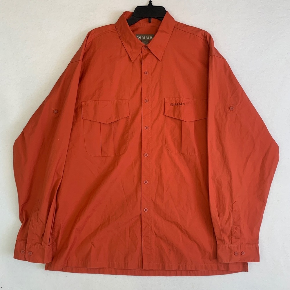 Simms Fishing Shirt Mens XXL Orange Long Sleeve Roll Tab Ventilated Outdoors